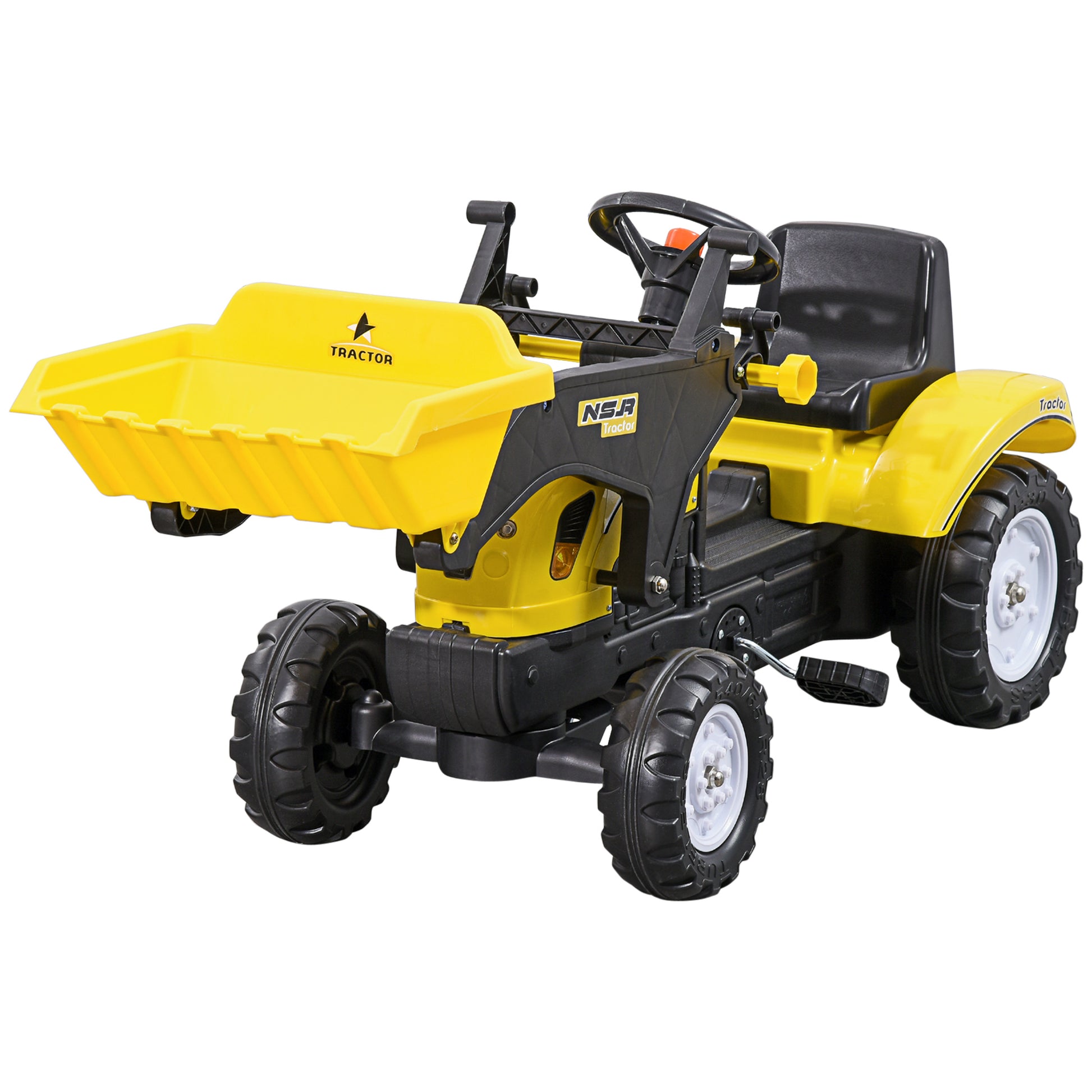 Seat Excavator with Storage Compartment, Ride-On Excavator with Shovel, Pedal Tractor, Sand Excavator Slider Vehicle, Children's Excavator, Slider Excavator, Shovel Excavator for 3-Year-Olds, Yellow+Black