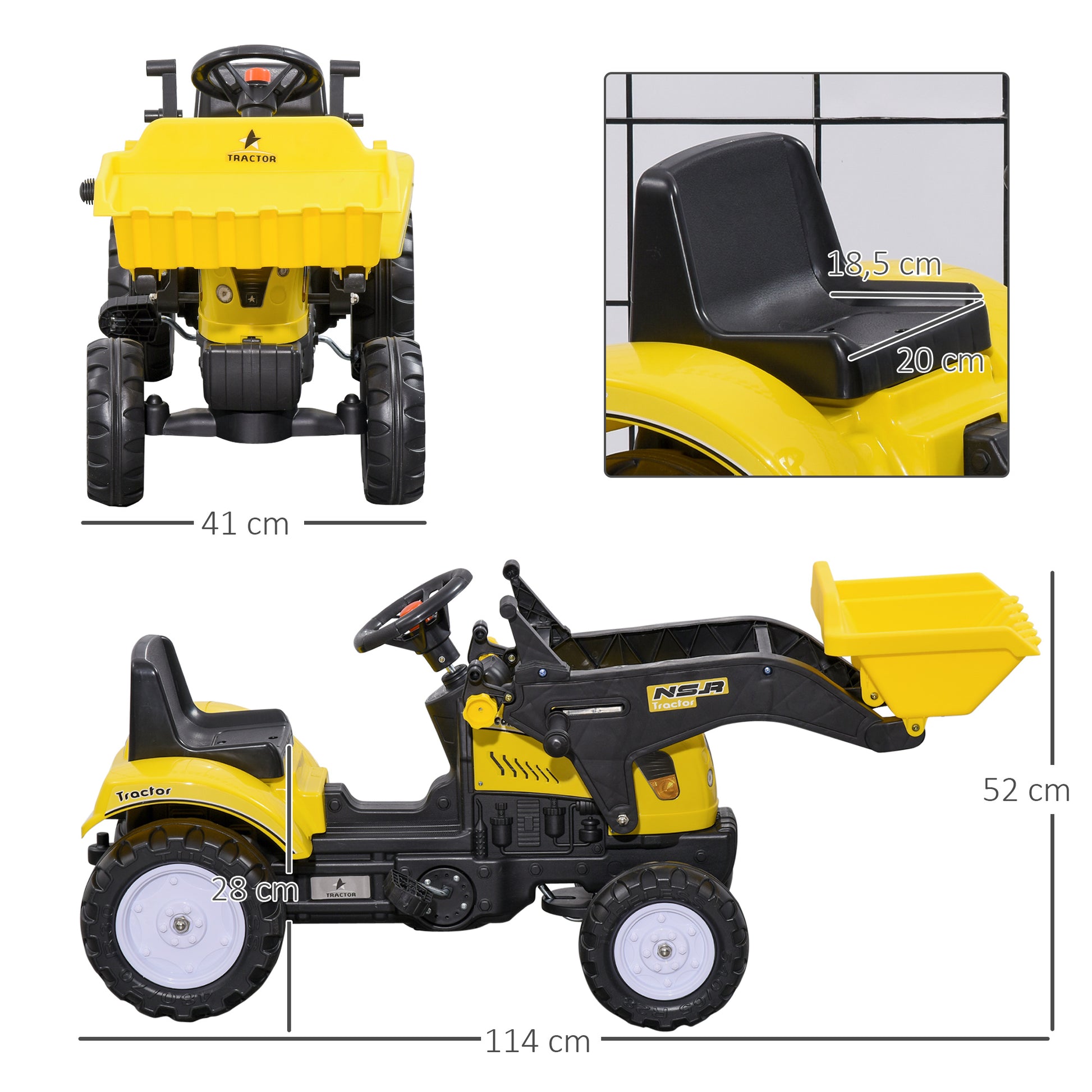 Seat Excavator with Storage Compartment, Ride-On Excavator with Shovel, Pedal Tractor, Sand Excavator Slider Vehicle, Children's Excavator, Slider Excavator, Shovel Excavator for 3-Year-Olds, Yellow+Black