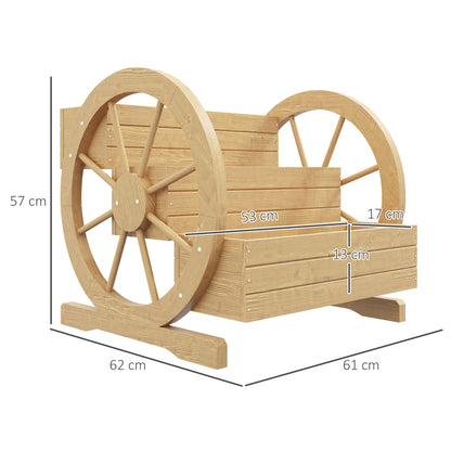 Square Raised Garden Bed Planter 3 Tiers Rustic Chic Style with 2 Wagon Wheels Fir Wood, drainage holes, dim. 62L x 61W x 57H cm