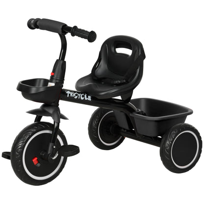 Convertible Tricycle for Children with Adjustable Seat - Pedals - 2 Baskets - Safety Belt - for Children aged 2 to 5 years old - Black