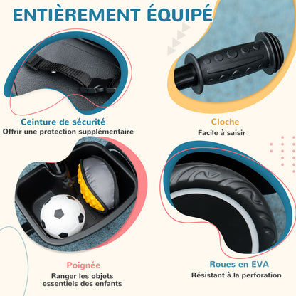 Convertible Tricycle for Children with Adjustable Seat - Pedals - 2 Baskets - Safety Belt - for Children aged 2 to 5 years old - Black