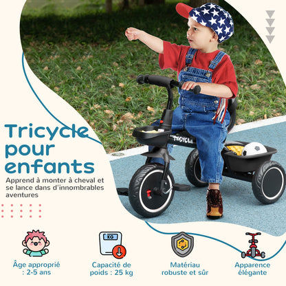 Convertible Tricycle for Children with Adjustable Seat - Pedals - 2 Baskets - Safety Belt - for Children aged 2 to 5 years old - Black