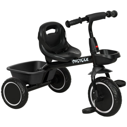 Convertible Tricycle for Children with Adjustable Seat - Pedals - 2 Baskets - Safety Belt - for Children aged 2 to 5 years old - Black