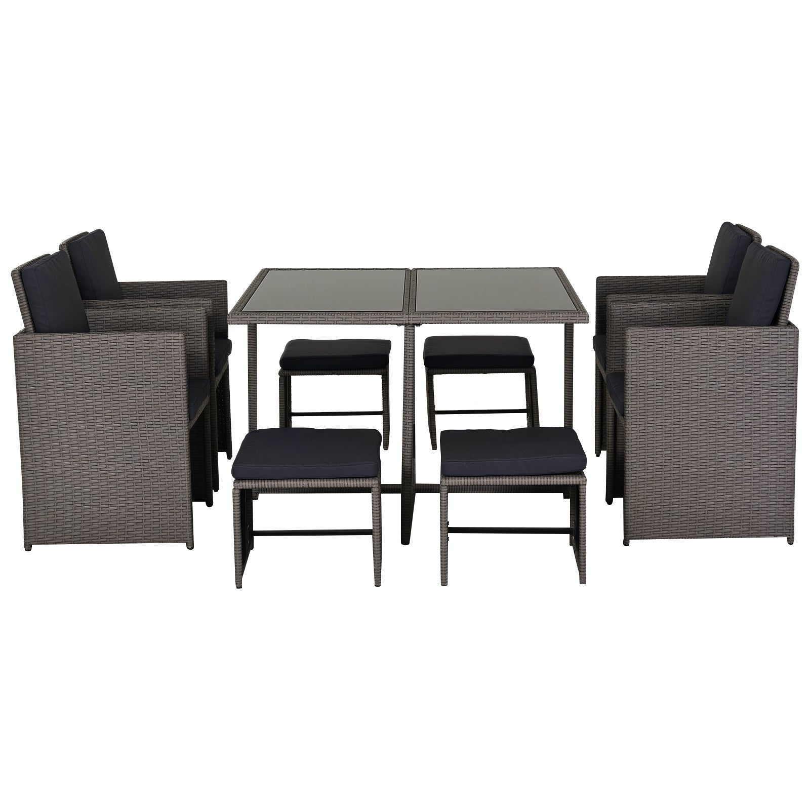 Outdoor Garden Furniture Set Table with 4 Chairs 4 Footrests 9pcs Grey Rattan
