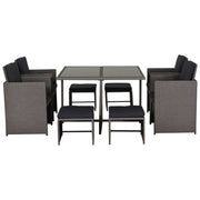 Outdoor Garden Furniture Set Table with 4 Chairs 4 Footrests 9pcs Grey Rattan
