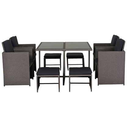 Outdoor Garden Furniture Set Table with 4 Chairs 4 Footrests 9pcs Grey Rattan
