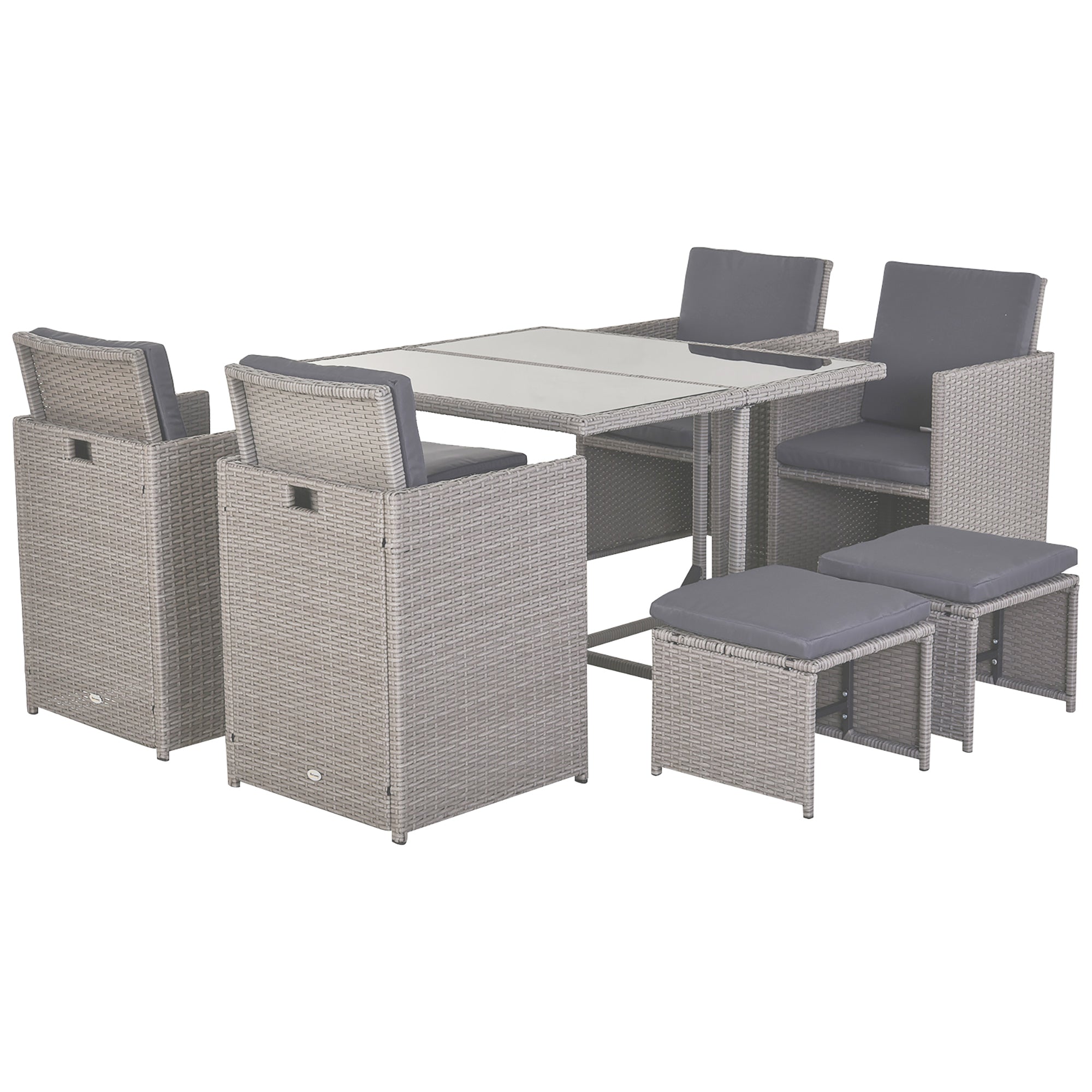 Outdoor Garden Furniture Set Table with 4 Chairs 4 Footrests 9pcs Grey Rattan