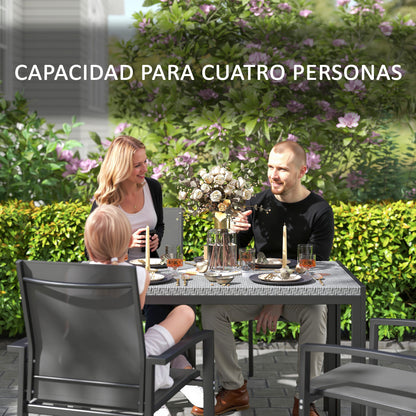 Synthetic Rattan Garden Dining Table Outdoor Terrace Table with Weather-Resistant Metal Structure 120x70x72 cm Grey and Black