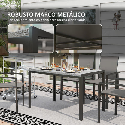 Synthetic Rattan Garden Dining Table Outdoor Terrace Table with Weather-Resistant Metal Structure 120x70x72 cm Grey and Black