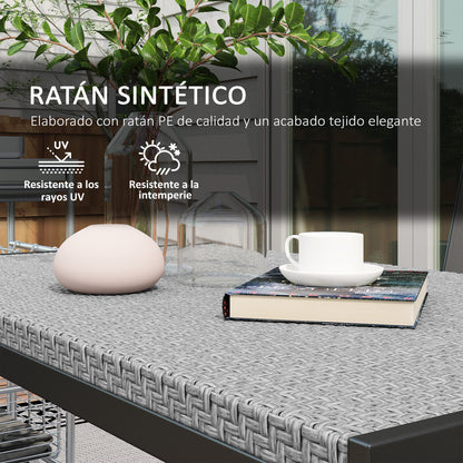 Synthetic Rattan Garden Dining Table Outdoor Terrace Table with Weather-Resistant Metal Structure 120x70x72 cm Grey and Black