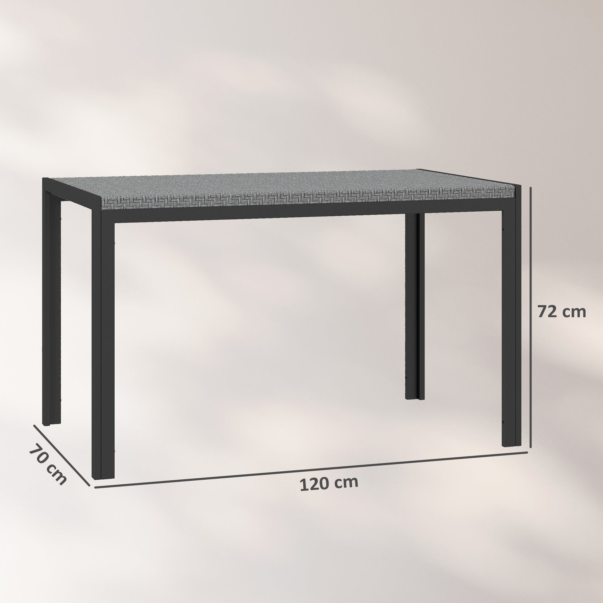 Synthetic Rattan Garden Dining Table Outdoor Terrace Table with Weather-Resistant Metal Structure 120x70x72 cm Grey and Black