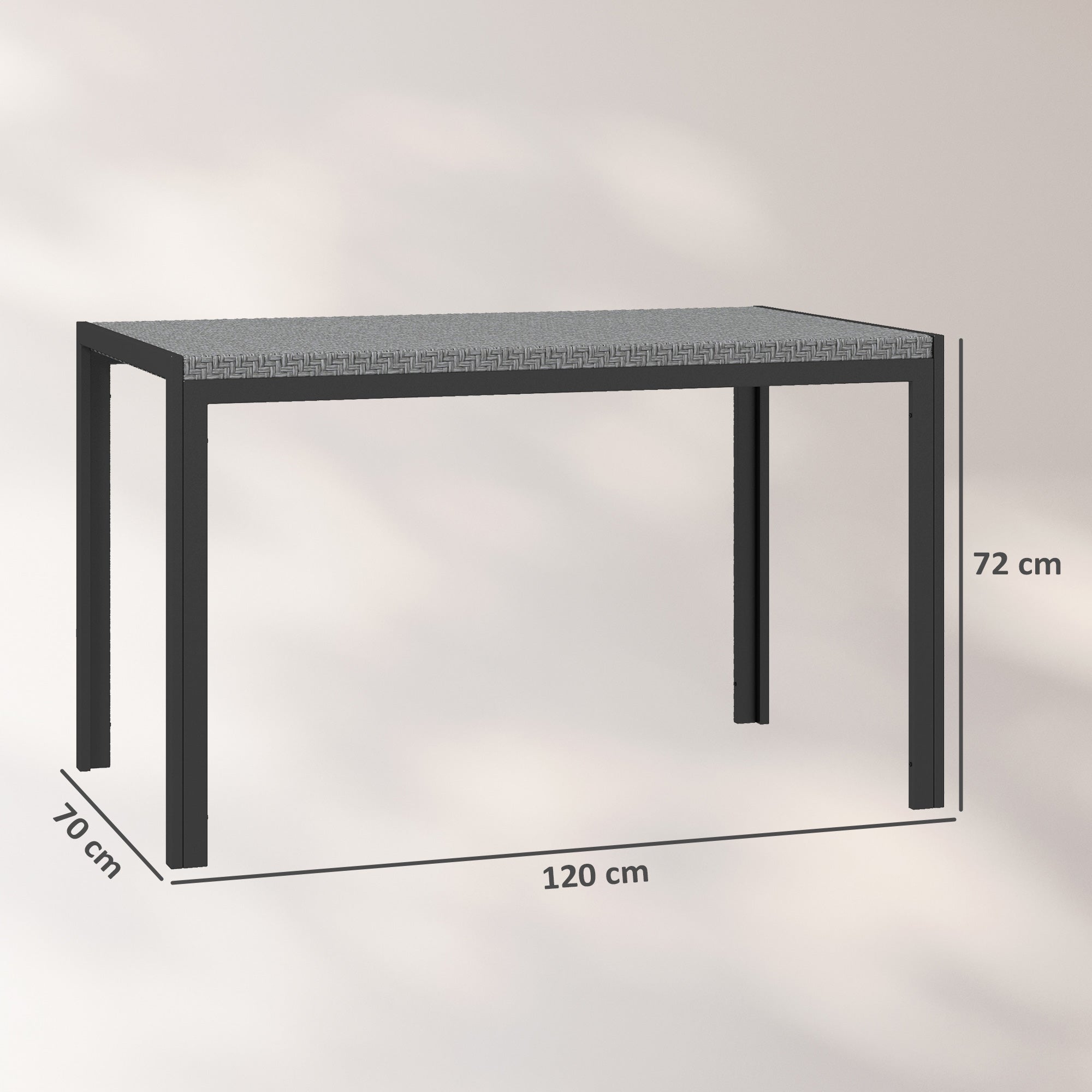 Synthetic Rattan Garden Dining Table Outdoor Terrace Table with Weather-Resistant Metal Structure 120x70x72 cm Grey and Black