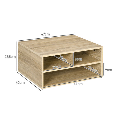 Wood Grain Desk Organizer with 3 Compartments Printer Stand 47 x 40 x 22.5 cm