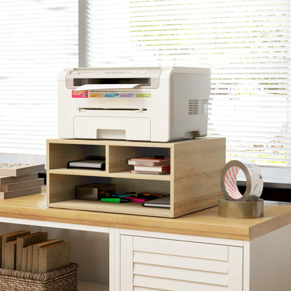 Wood Grain Desk Organizer with 3 Compartments Printer Stand 47 x 40 x 22.5 cm