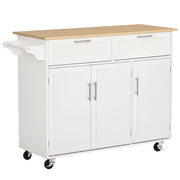 Kitchen Island with Wheels Kitchen Cart Kitchen Sideboard with 2 Drawers 3 Doors and Side Bar for Dining 121x46x91 cm Oak and White