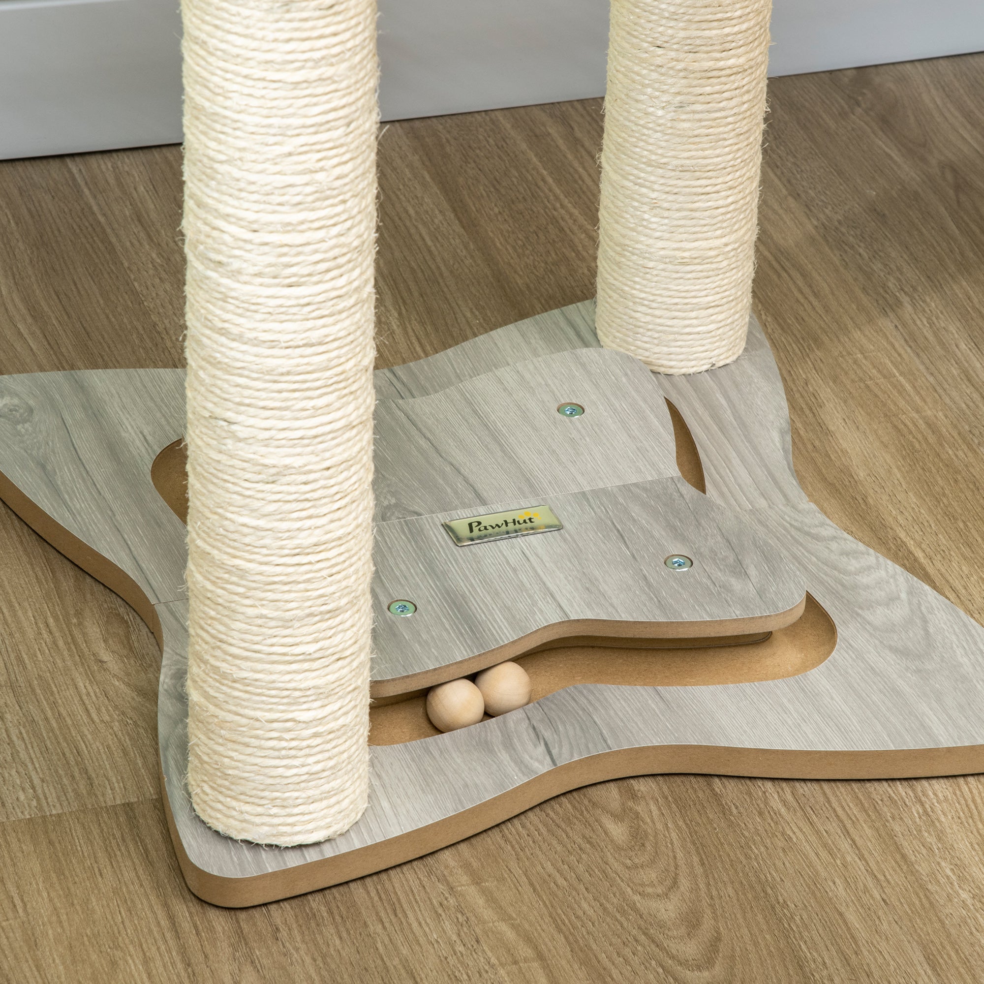 Cat Scratching Tree for Cats Up to 5kg with Hammock, Play Balls, and Sisal Posts, MDF and Plush Cat Tower, 53.5x53.5x66cm, Gray