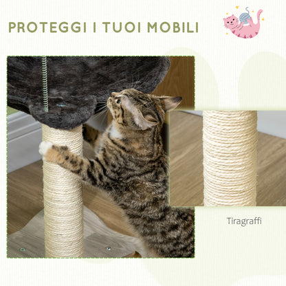 Cat Scratching Tree for Cats Up to 5kg with Hammock, Play Balls, and Sisal Posts, MDF and Plush Cat Tower, 53.5x53.5x66cm, Gray