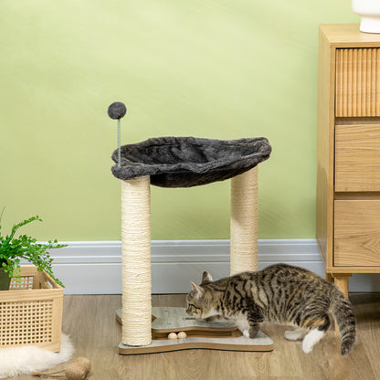 Cat Scratching Tree for Cats Up to 5kg with Hammock, Play Balls, and Sisal Posts, MDF and Plush Cat Tower, 53.5x53.5x66cm, Gray