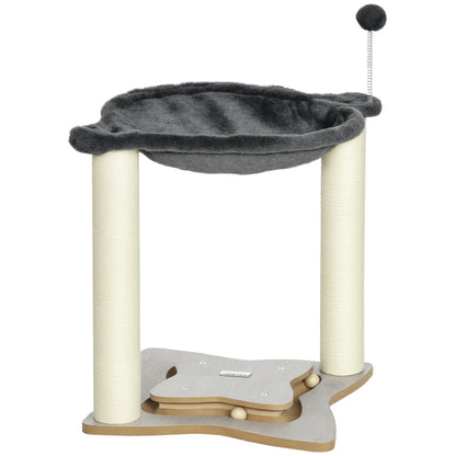 Cat Scratching Tree for Cats Up to 5kg with Hammock, Play Balls, and Sisal Posts, MDF and Plush Cat Tower, 53.5x53.5x66cm, Gray