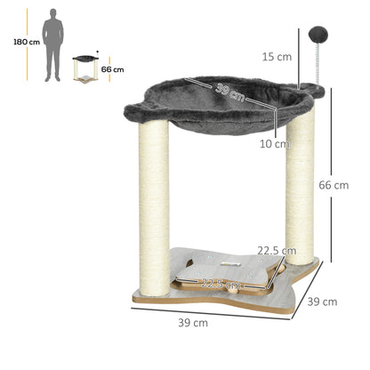 Cat Scratching Tree for Cats Up to 5kg with Hammock, Play Balls, and Sisal Posts, MDF and Plush Cat Tower, 53.5x53.5x66cm, Gray