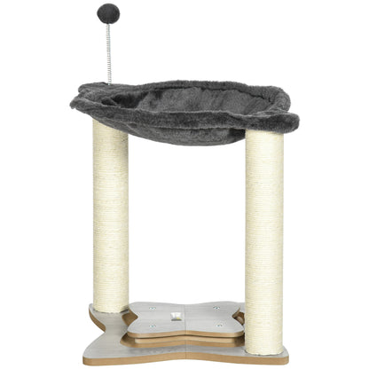 Cat Scratching Tree for Cats Up to 5kg with Hammock, Play Balls, and Sisal Posts, MDF and Plush Cat Tower, 53.5x53.5x66cm, Gray