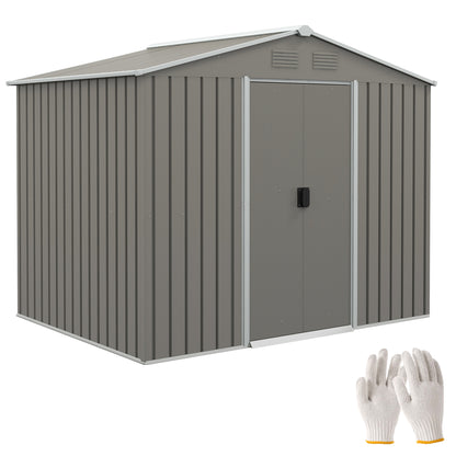 Garden Shed Outdoor 3.6 m² 236x174x190 cm Outdoor Garden Shed with 2 Sliding Doors Sloping Roof and 4 Windows for Patio Terrace Light Gray