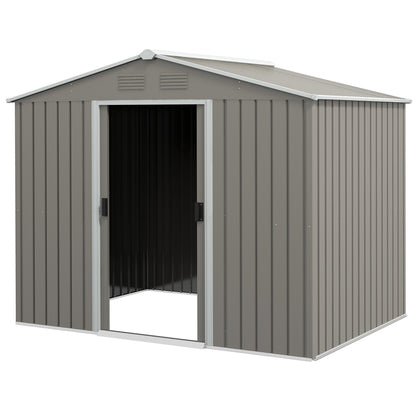 Garden Shed Outdoor 3.6 m² 236x174x190 cm Outdoor Garden Shed with 2 Sliding Doors Sloping Roof and 4 Windows for Patio Terrace Light Gray