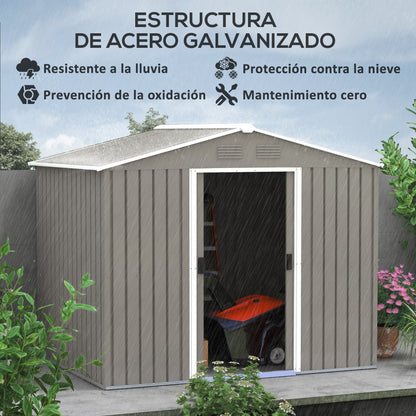 Garden Shed Outdoor 3.6 m² 236x174x190 cm Outdoor Garden Shed with 2 Sliding Doors Sloping Roof and 4 Windows for Patio Terrace Light Gray