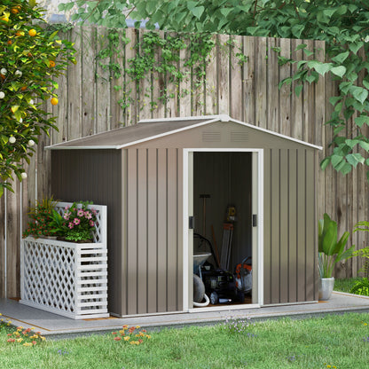 Garden Shed Outdoor 3.6 m² 236x174x190 cm Outdoor Garden Shed with 2 Sliding Doors Sloping Roof and 4 Windows for Patio Terrace Light Gray