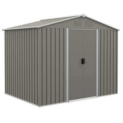 Garden Shed Outdoor 3.6 m² 236x174x190 cm Outdoor Garden Shed with 2 Sliding Doors Sloping Roof and 4 Windows for Patio Terrace Light Gray
