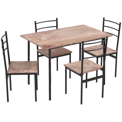 5-Piece Space-Saving Dining Table and Chairs Set with Rectangular Kitchen Table 110x70x75 cm and 4 Modern Chairs 40x43x86 cm, in MDF and Steel, Brown and Black