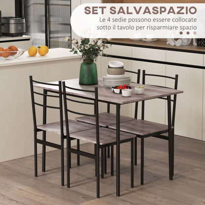 5-Piece Space-Saving Dining Table and Chairs Set with Rectangular Kitchen Table 110x70x75 cm and 4 Modern Chairs 40x43x86 cm, in MDF and Steel, Brown and Black