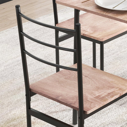 5-Piece Space-Saving Dining Table and Chairs Set with Rectangular Kitchen Table 110x70x75 cm and 4 Modern Chairs 40x43x86 cm, in MDF and Steel, Brown and Black