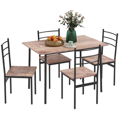 5-Piece Space-Saving Dining Table and Chairs Set with Rectangular Kitchen Table 110x70x75 cm and 4 Modern Chairs 40x43x86 cm, in MDF and Steel, Brown and Black