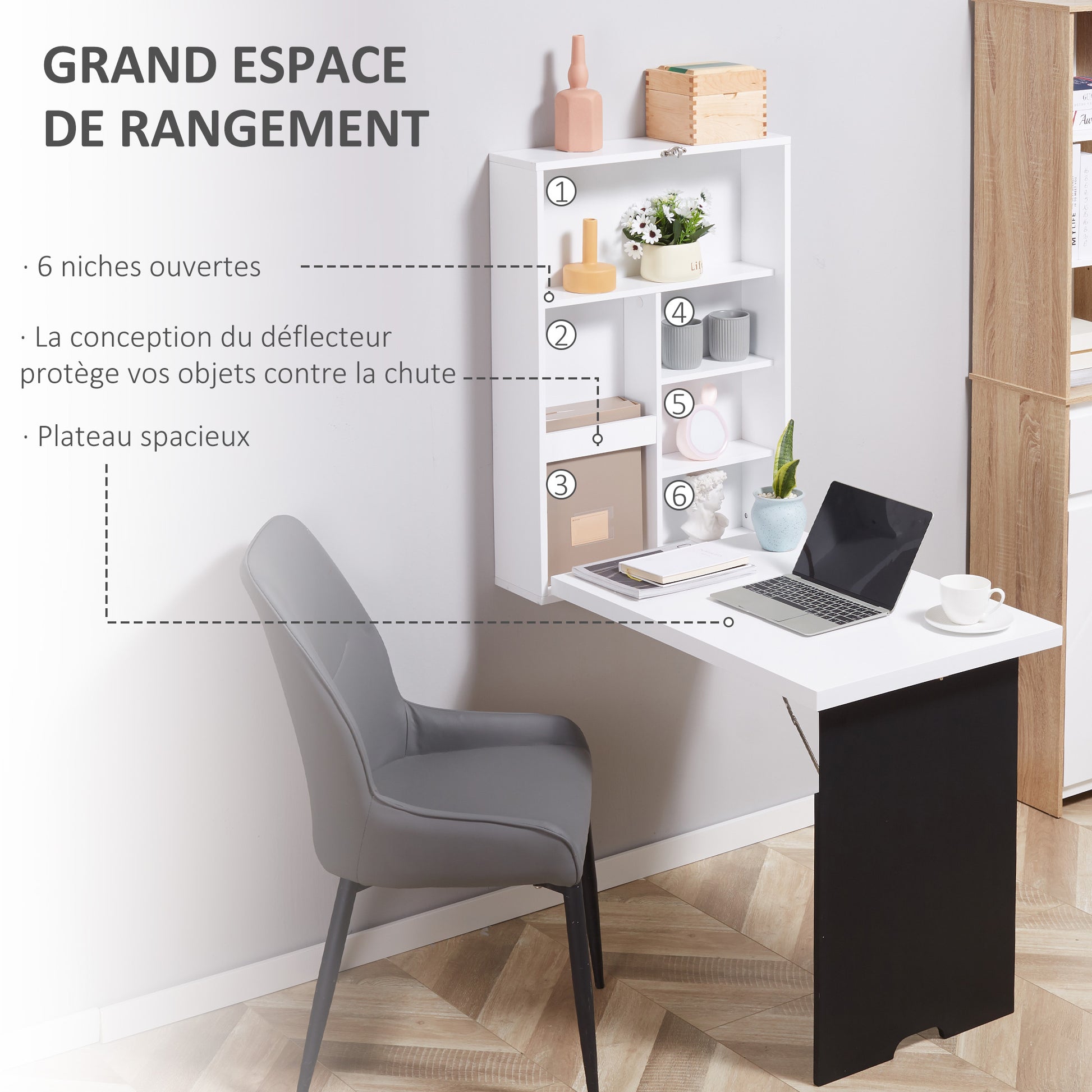 Wall-mounted Foldable Desk Wall-mounted Foldable Table Shelf + Integrated Chalkboard MDF White