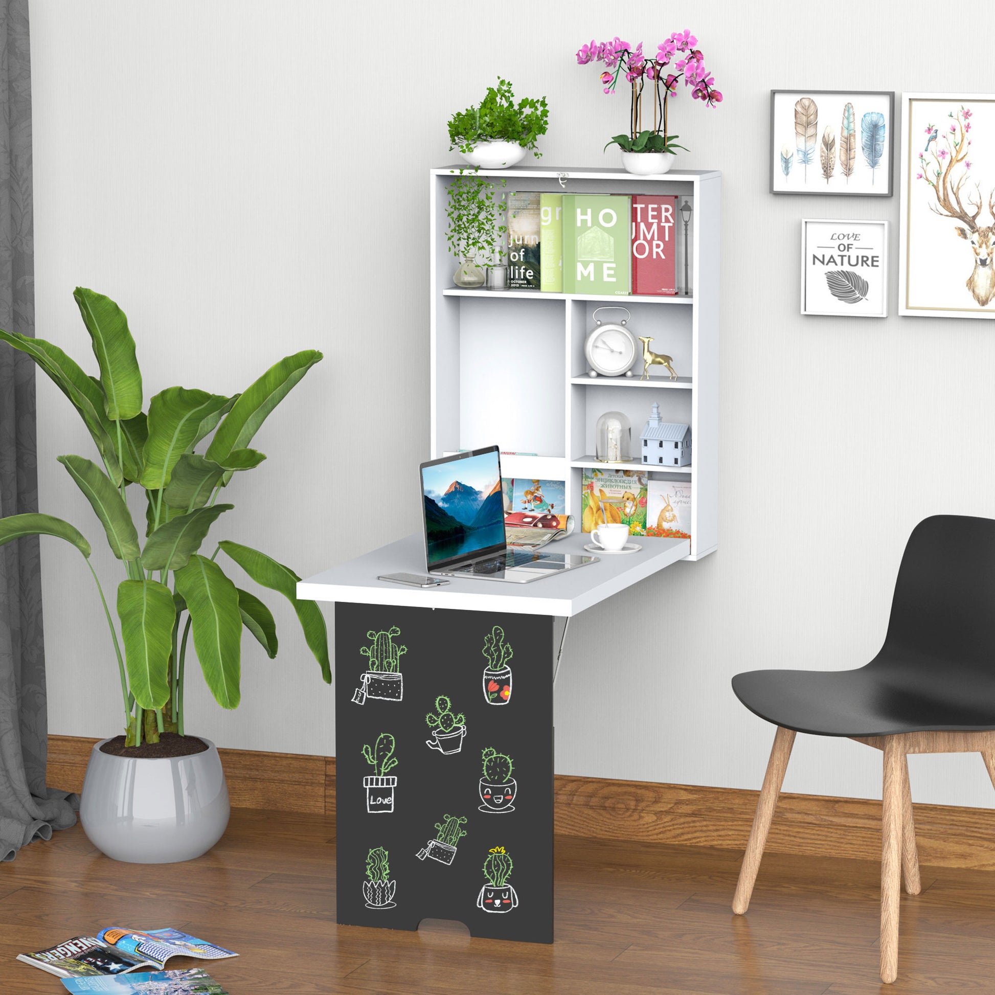 Wall-mounted Foldable Desk Wall-mounted Foldable Table Shelf + Integrated Chalkboard MDF White