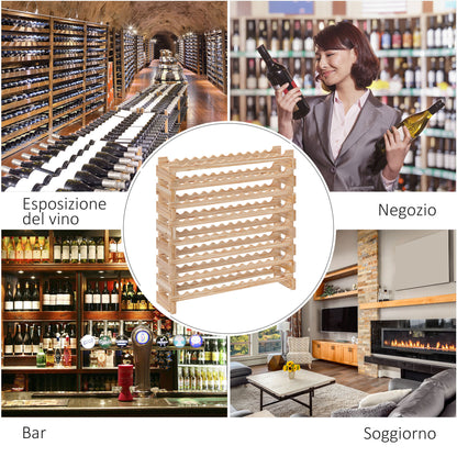 Fir Wood Wine Rack, Wine Cellar with 8 Shelves for 96 Bottles and Maximum Weight 100 kg, 114x28x113.5 cm, Natural Wood