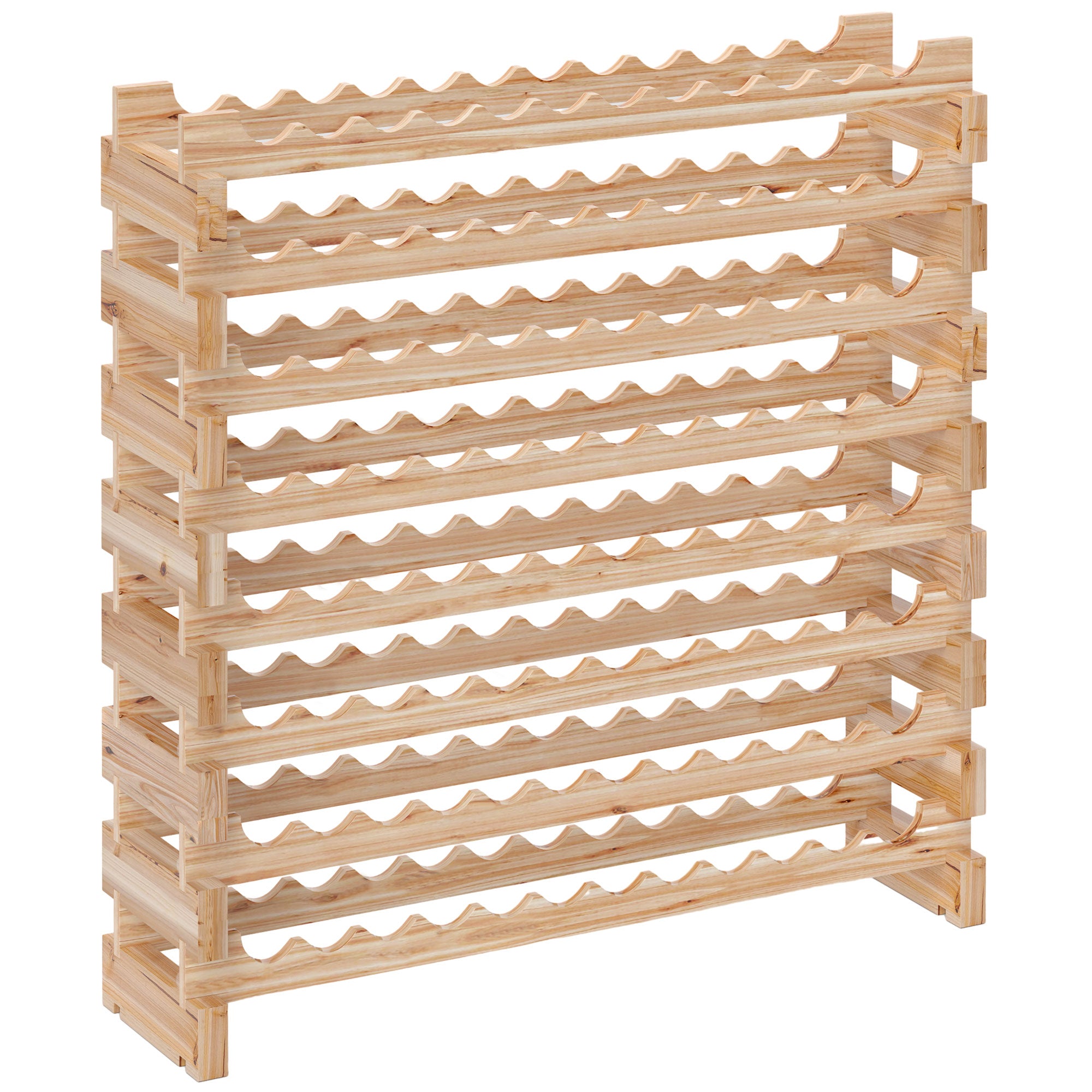 Fir Wood Wine Rack, Wine Cellar with 8 Shelves for 96 Bottles and Maximum Weight 100 kg, 114x28x113.5 cm, Natural Wood