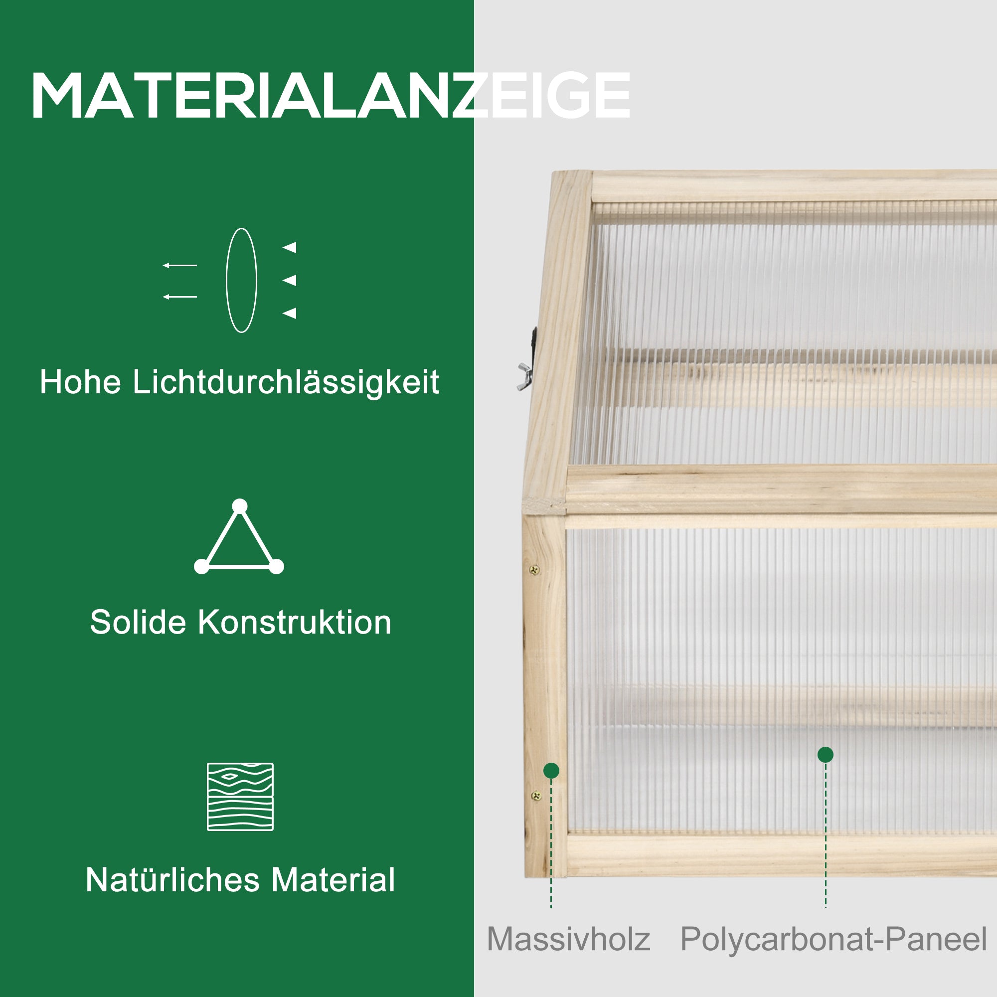 Wooden Mini Greenhouse 90 x 52 x 49.5 cm, Plant Bed with Cover, Light-Transmitting Cold Frame, Winter-Proof Raised Garden Bed for Garden, Balcony, Natural Wood