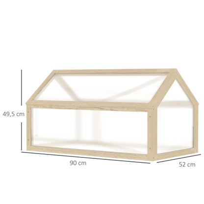 Wooden Mini Greenhouse 90 x 52 x 49.5 cm, Plant Bed with Cover, Light-Transmitting Cold Frame, Winter-Proof Raised Garden Bed for Garden, Balcony, Natural Wood