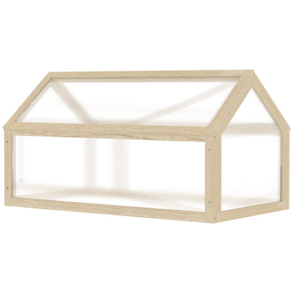 Wooden Mini Greenhouse 90 x 52 x 49.5 cm, Plant Bed with Cover, Light-Transmitting Cold Frame, Winter-Proof Raised Garden Bed for Garden, Balcony, Natural Wood