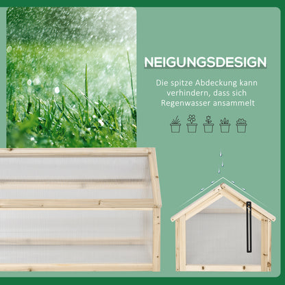 Wooden Mini Greenhouse 90 x 52 x 49.5 cm, Plant Bed with Cover, Light-Transmitting Cold Frame, Winter-Proof Raised Garden Bed for Garden, Balcony, Natural Wood