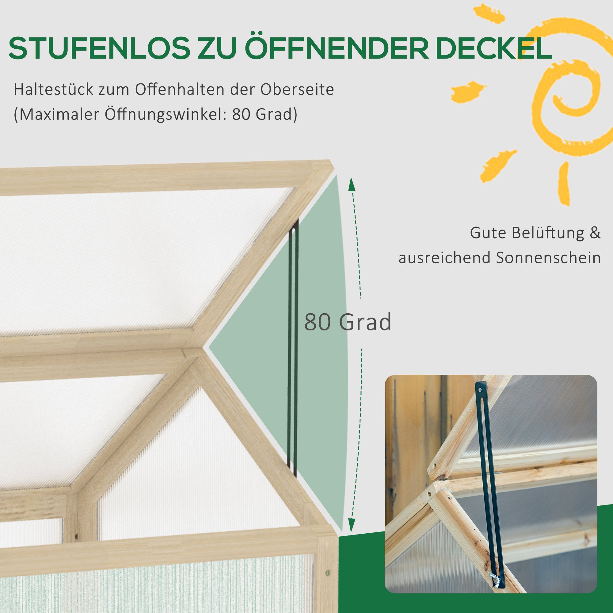 Wooden Mini Greenhouse 90 x 52 x 49.5 cm, Plant Bed with Cover, Light-Transmitting Cold Frame, Winter-Proof Raised Garden Bed for Garden, Balcony, Natural Wood