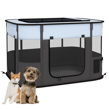 Puppy Playpen with Doors, Windows, Foldable Playpen, Breathable Mesh, for Small Dogs under 10 kg and Small Animals, Indoor and Outdoor, 94 x 74 x 60 cm, Gray