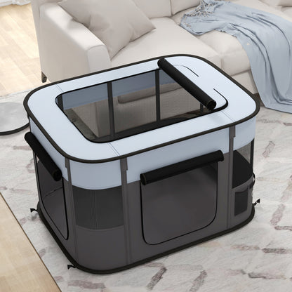 Puppy Playpen with Doors, Windows, Foldable Playpen, Breathable Mesh, for Small Dogs under 10 kg and Small Animals, Indoor and Outdoor, 94 x 74 x 60 cm, Gray