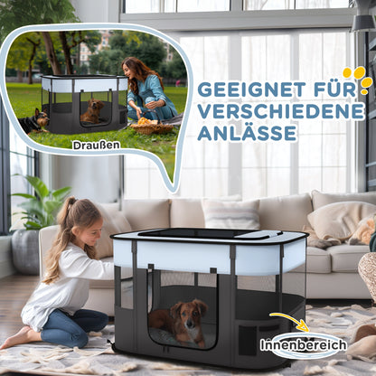 Puppy Playpen with Doors, Windows, Foldable Playpen, Breathable Mesh, for Small Dogs under 10 kg and Small Animals, Indoor and Outdoor, 94 x 74 x 60 cm, Gray