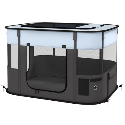 Puppy Playpen with Doors, Windows, Foldable Playpen, Breathable Mesh, for Small Dogs under 10 kg and Small Animals, Indoor and Outdoor, 94 x 74 x 60 cm, Gray