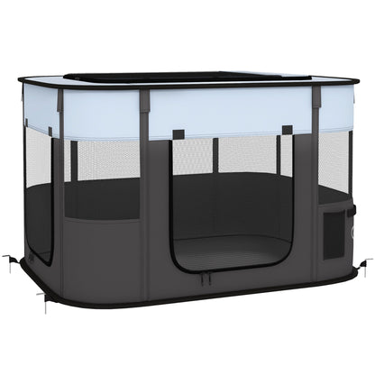 Puppy Playpen with Doors, Windows, Foldable Playpen, Breathable Mesh, for Small Dogs under 10 kg and Small Animals, Indoor and Outdoor, 94 x 74 x 60 cm, Gray