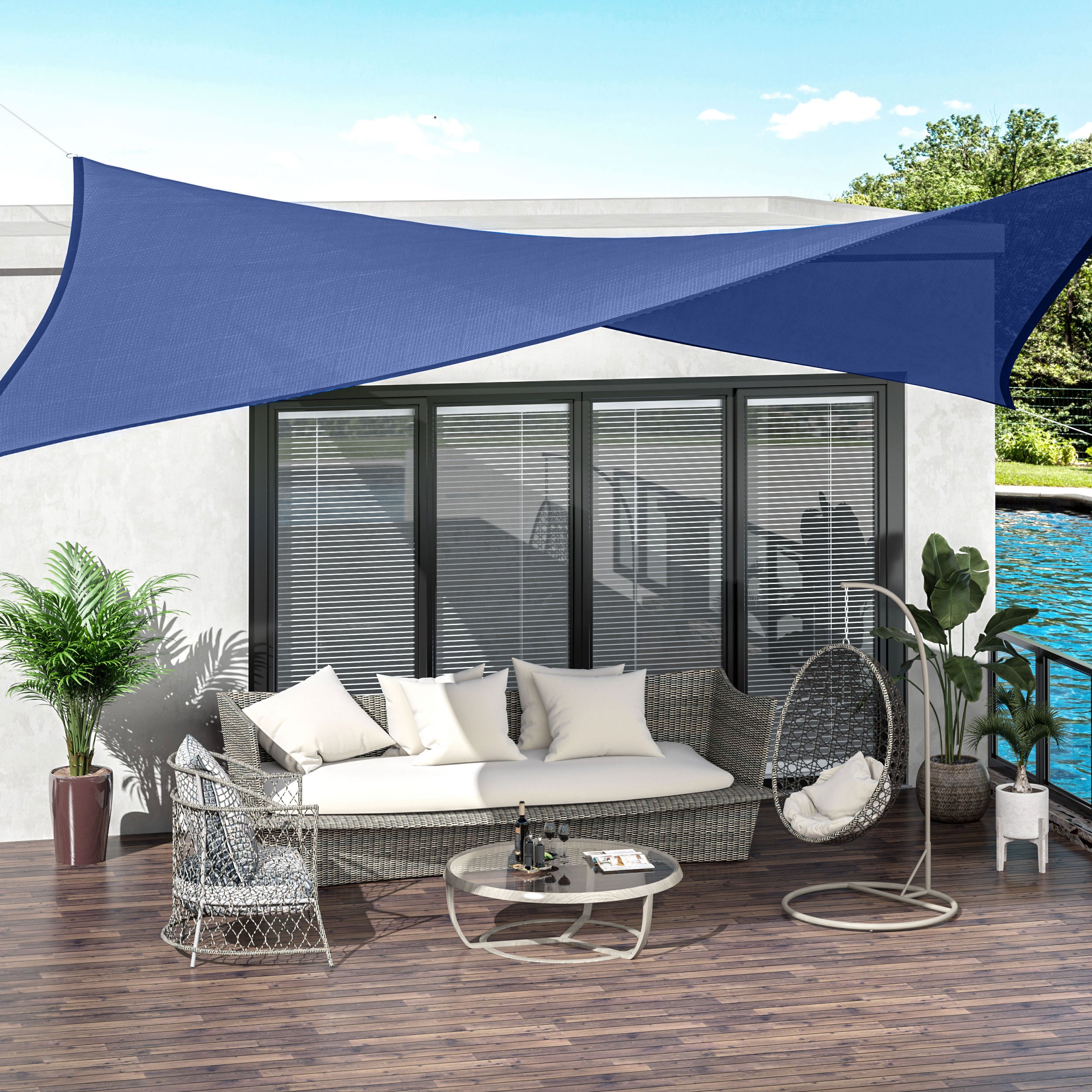 Rectangular Shade Sail 4 x 3 m High-Density Polyethylene UV Protection With Storage Bag - Blue color