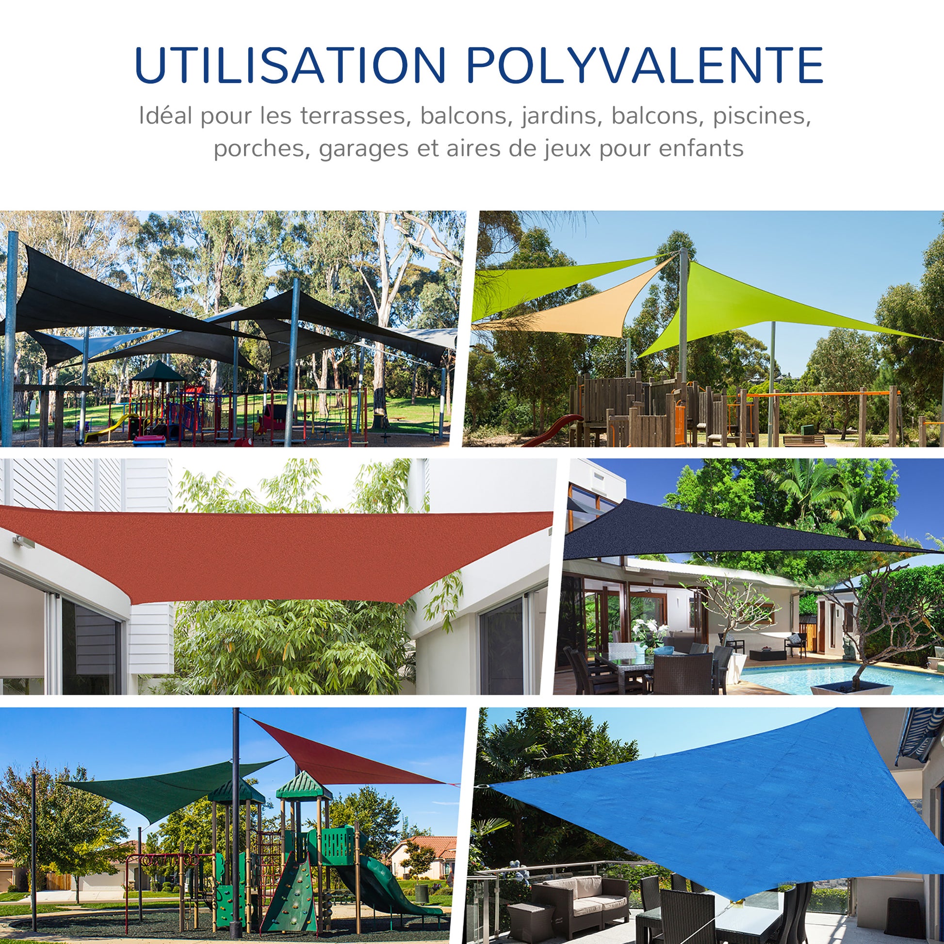 Rectangular Shade Sail 4 x 3 m High-Density Polyethylene UV Protection With Storage Bag - Blue color